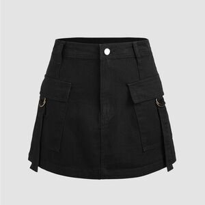 Black Cargo Mini Skirt